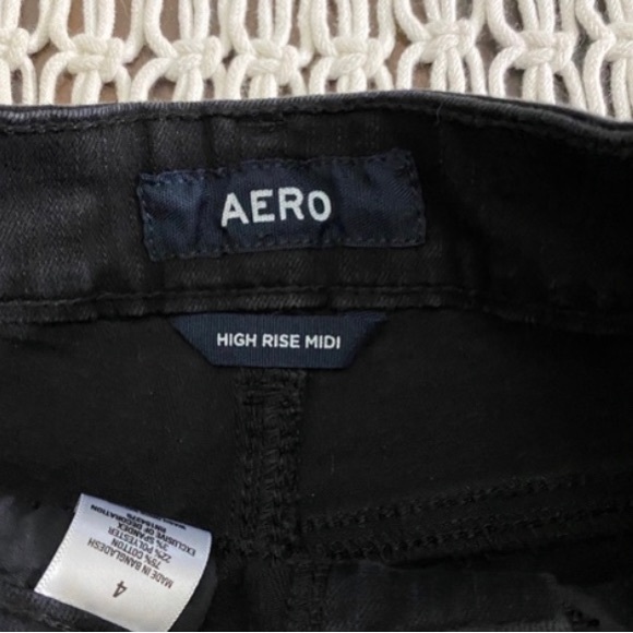 Aero high rise black distressed midi jeans shorts - Picture 2 of 4